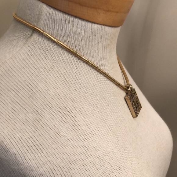 Vintage Gold-tone Snake Chain with Rectangle Filigree Pendant - Picture 12 of 13